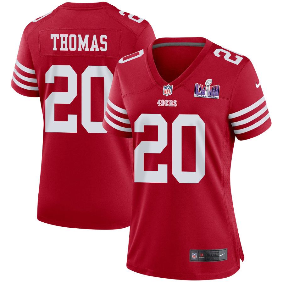 Ambry Thomas 20 San Francisco 49ers Super Bowl Lviii Patch Game Women Jersey - Scarlet Js6305