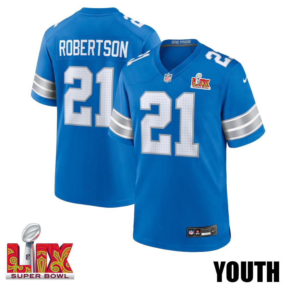 Amik Robertson #21 Detroit Lions Super Bowl Lix Youth Jersey - Blue Js3309