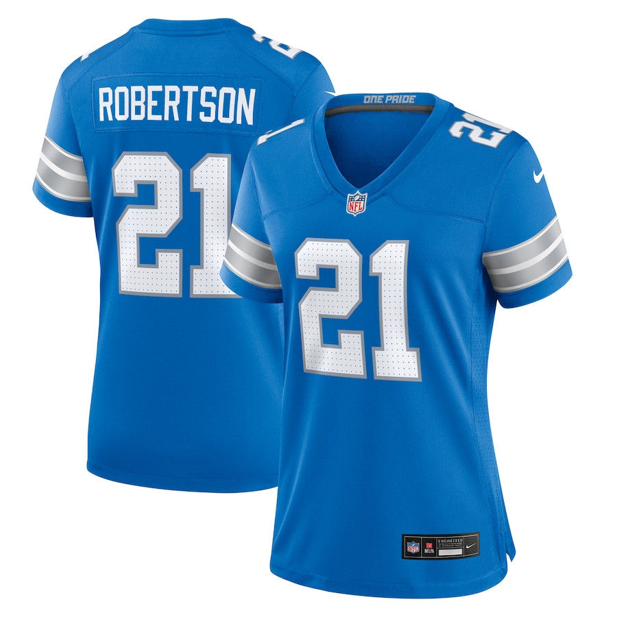 Amik Robertson 21 Detroit Lions Team Game Women Jersey - Blue Js6687