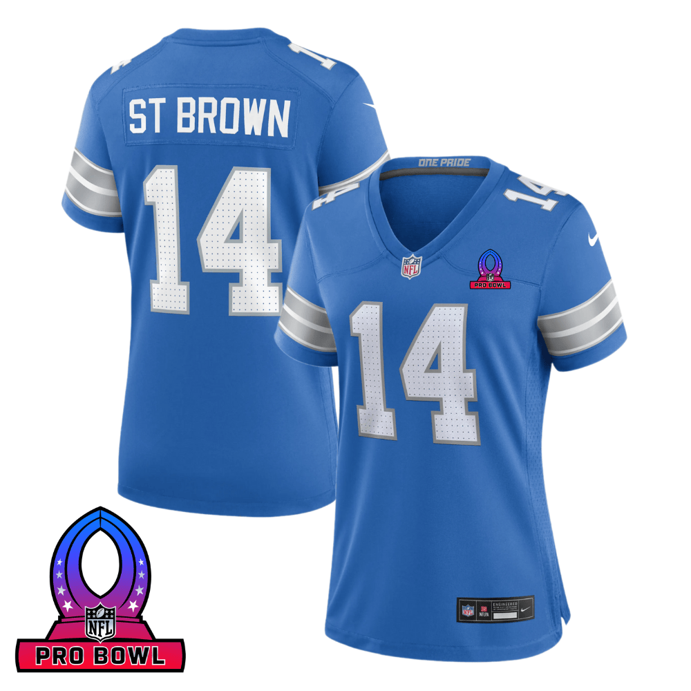 Amon-ra St. Brown 14 Detroit Lions 2025 Pro Bowl Patch Women Game Jersey - Blue Js5321