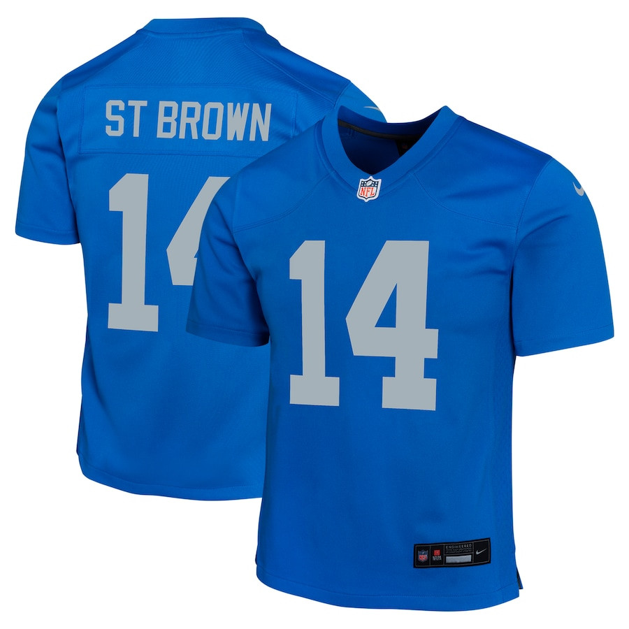 Amon-ra St. Brown 14 Detroit Lions Alternate Game Youth Jersey - Blue Js7835