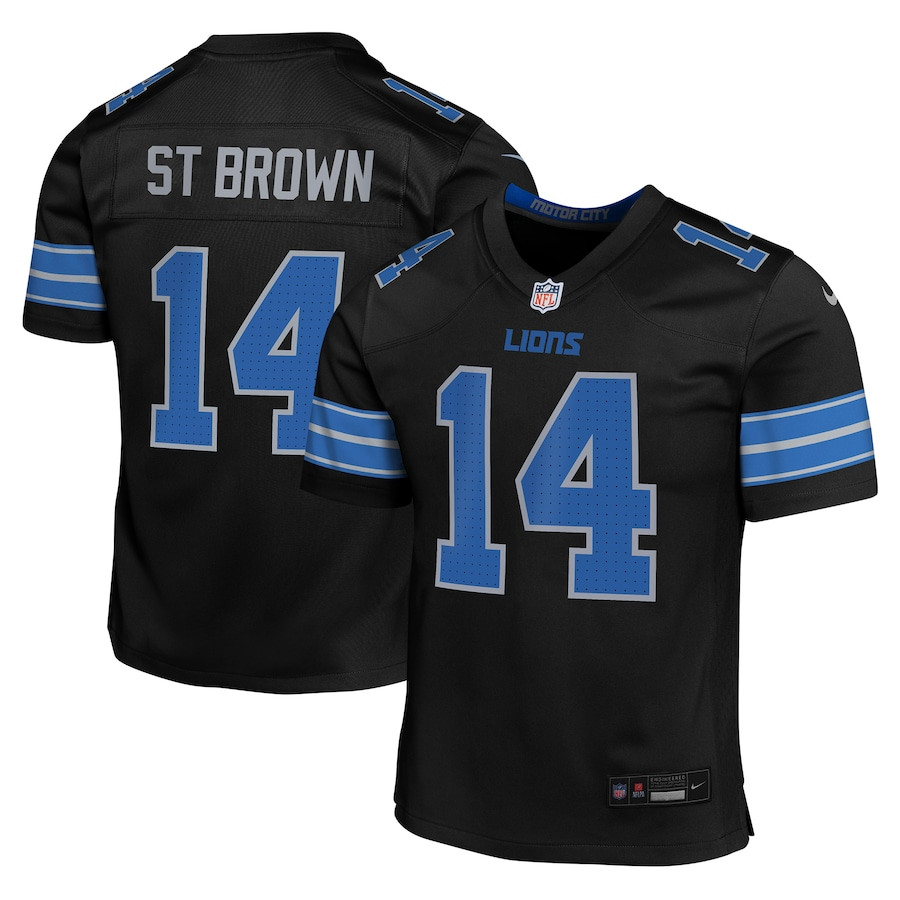 Amon-ra St. Brown 14 Detroit Lions Alternate Player Game Youth Jersey - Black Js3620