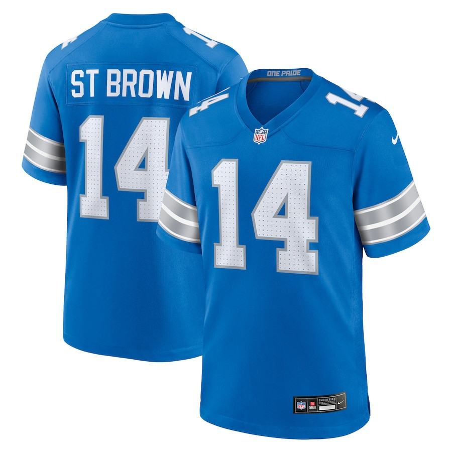 Amon-ra St. Brown 14 Detroit Lions Game Jersey - Men, Blue Js5681