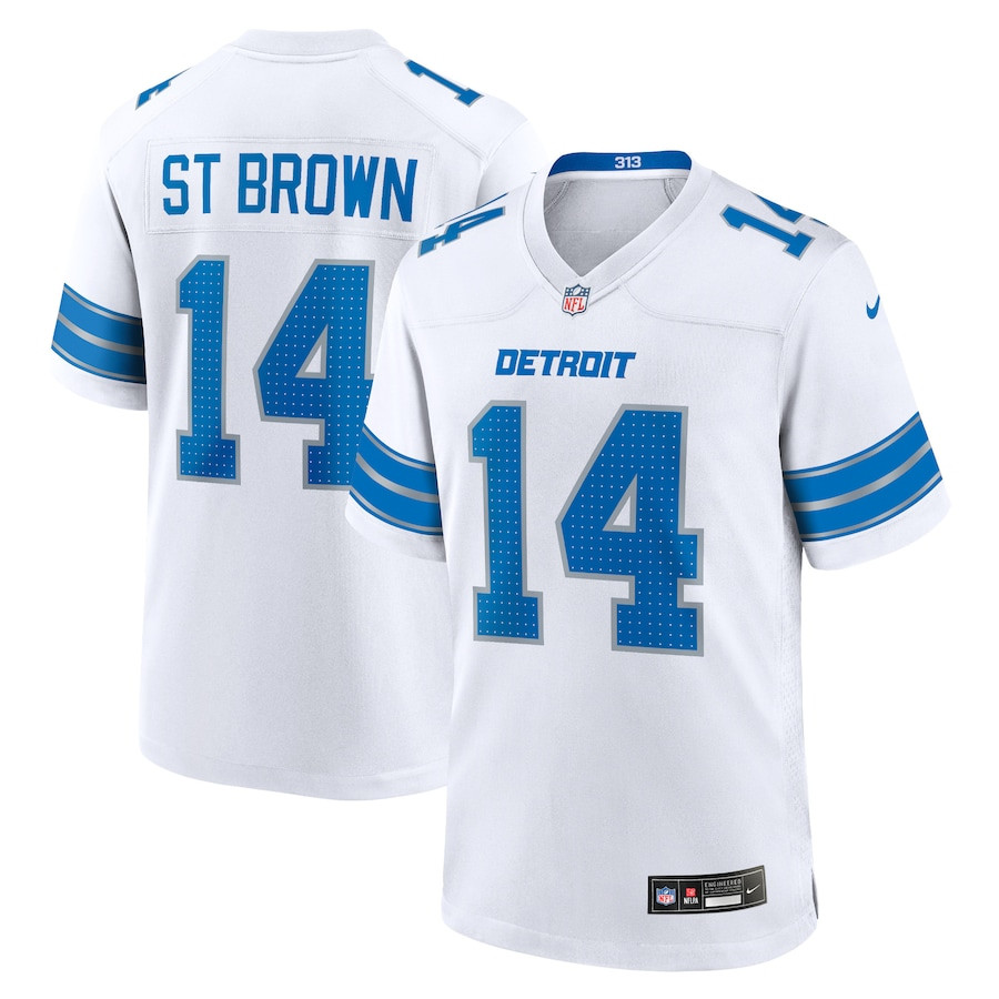 Amon-ra St. Brown 14 Detroit Lions Game Jersey - White, Men Js2310