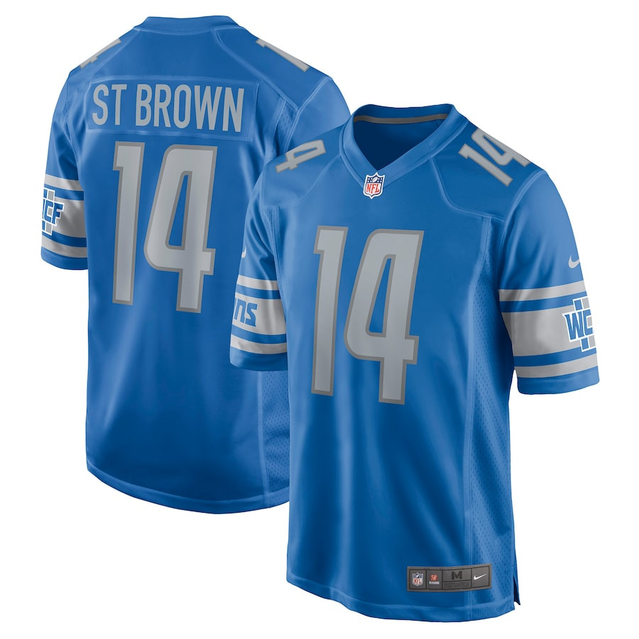 Amon-ra St. Brown 14 Detroit Lions Men Game Jersey - Blue Js4770