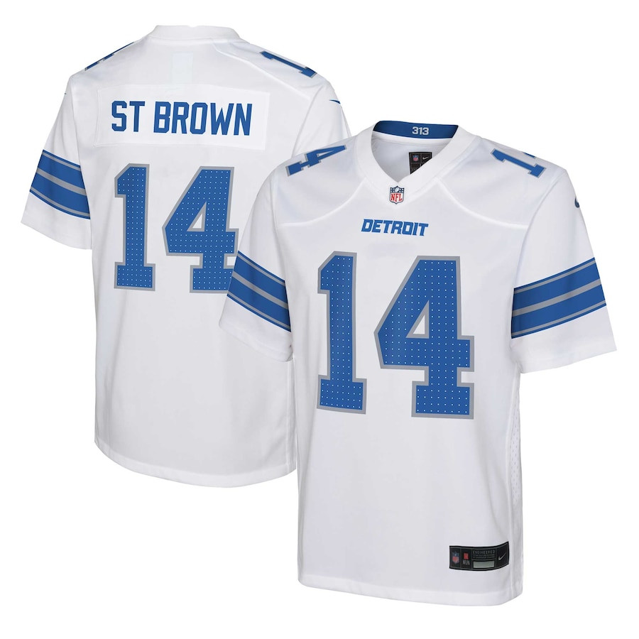 Amon-ra St. Brown 14 Detroit Lions Player Game Youth Jersey - White Js2047