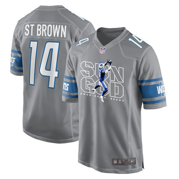 Amon-ra St. Brown 14 Detroit Lions Sun God Game Men Jersey - Silver Js2800