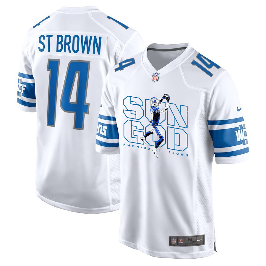 Amon-ra St. Brown 14 Detroit Lions Sun God Game Men Jersey - White Js3582