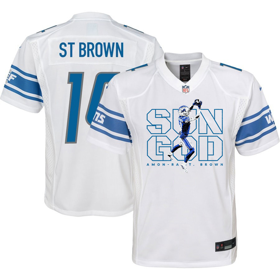 Amon-ra St. Brown 14 Detroit Lions Sun God Game Youth Jersey - White Js5479