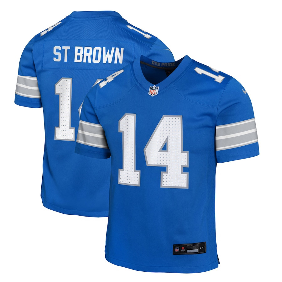 Amon-ra St. Brown 14 Detroit Lions Team Player Game Youth Jersey - Blue Js3870