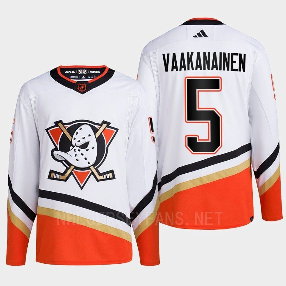 Anaheim Ducks 2022 Reverse Retro 2.0 Urho Vaakanainen 5 White Primegreen Jersey Men's