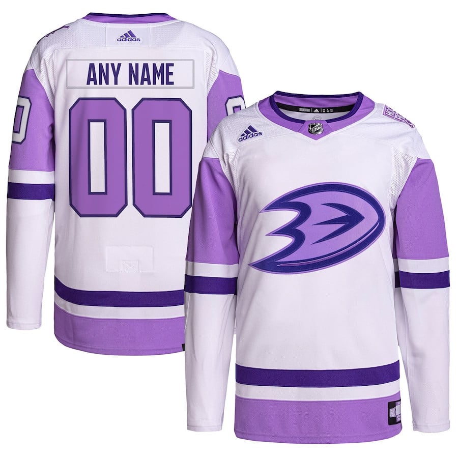Anaheim Ducks Hockey Fights Cancer Primegreen Custom Men Jersey - White/purple