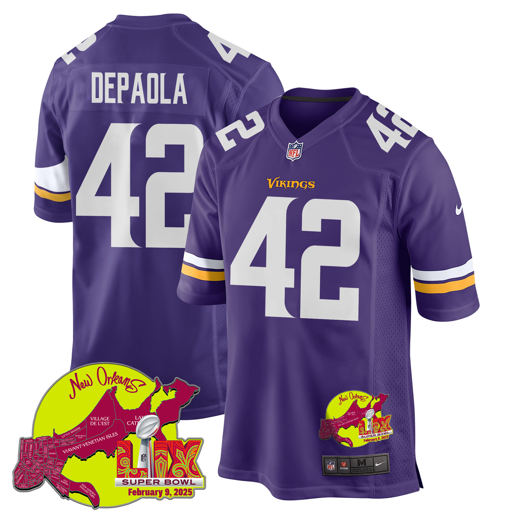 Andrew Depaola 42 Minnesota Vikings Super Bowl Lix New Orleans Patch Game Men Jersey - Purple Js6021