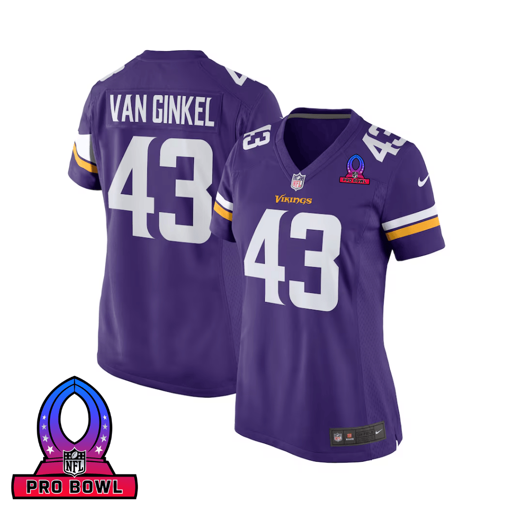 Andrew Van Ginkel 43 Minnesota Vikings 2025 Pro Bowl Patch Women Game Jersey - Purple Js2640