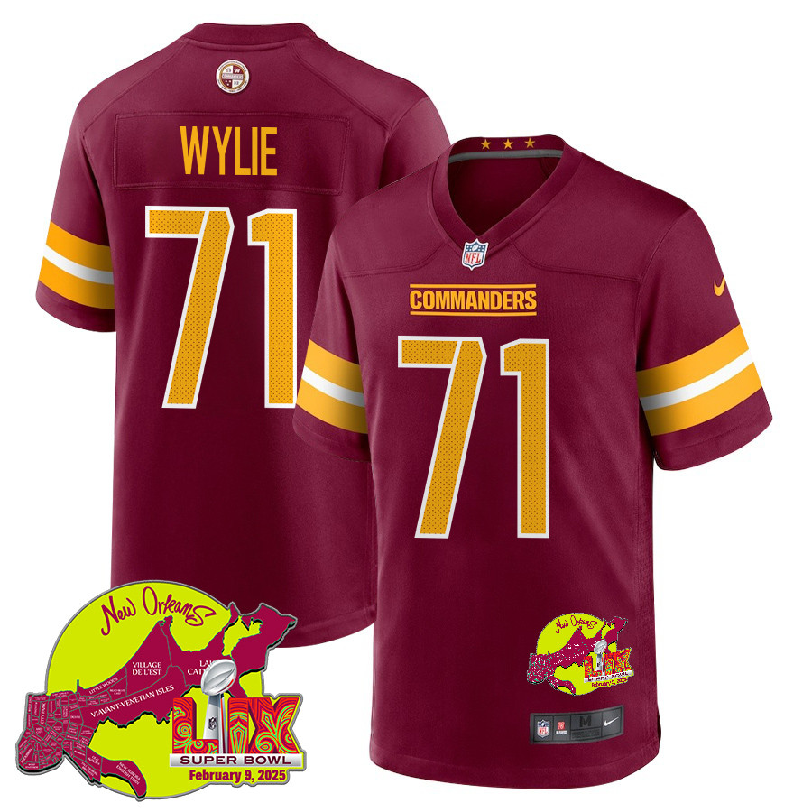Andrew Wylie 71 Washington Commanders Super Bowl Lix New Orleans Patch Game Men Jersey - Burgundy Js2550