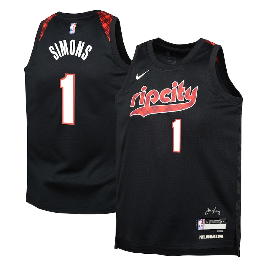 Anfernee Simons 1 Portland Trail Blazers 2023/24 City Edition Swingman Youth Jersey - Black
