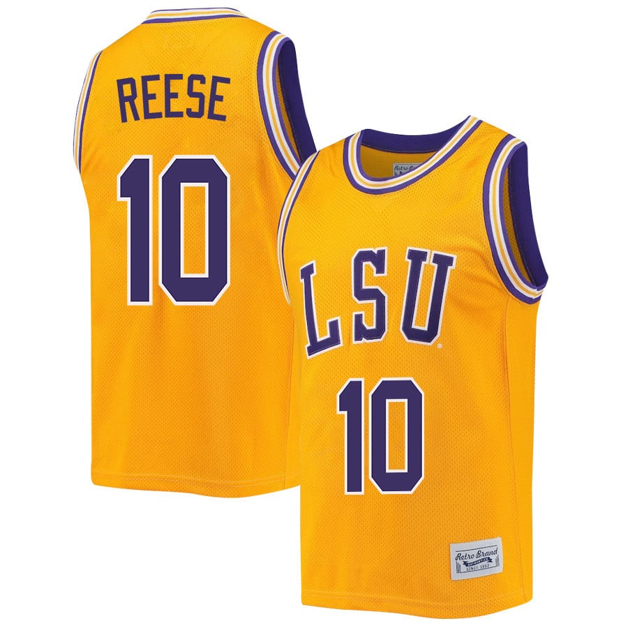 Angel Reese 10 Lsu Tigers 2023 Basketball Jersey Retro- Gold