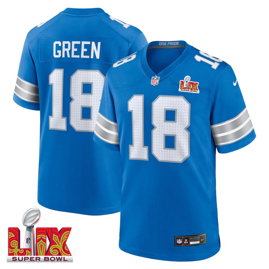 Antoine Green #18 Detroit Lions Super Bowl Lix Jersey - Men's - Blue Js3033
