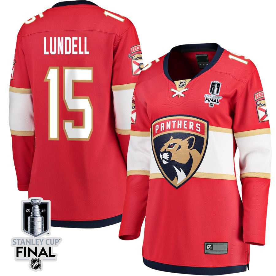 Anton Lundell 15 Florida Panthers 2024 Stanley Cup Final Women's Home Breakaway Jersey - Red