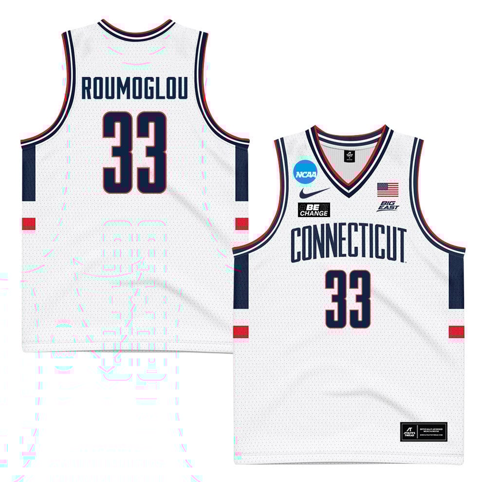 Apostolos Roumoglou 33 Uconn Huskies 2024 Men's Basketball Jersey - White, Unisex Jersey
