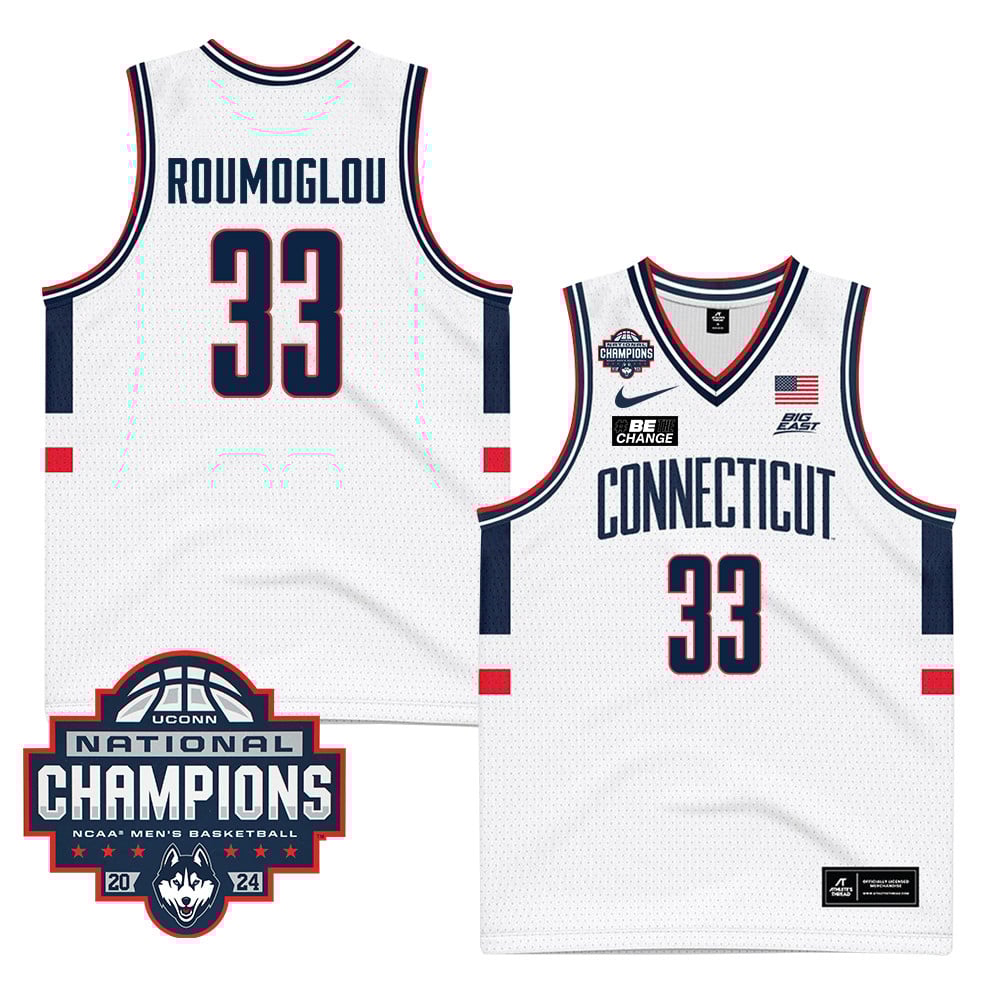 Apostolos Roumoglou 33 Uconn Huskies 2024 National Champions Patch Men's Basketball - Unisex Jersey