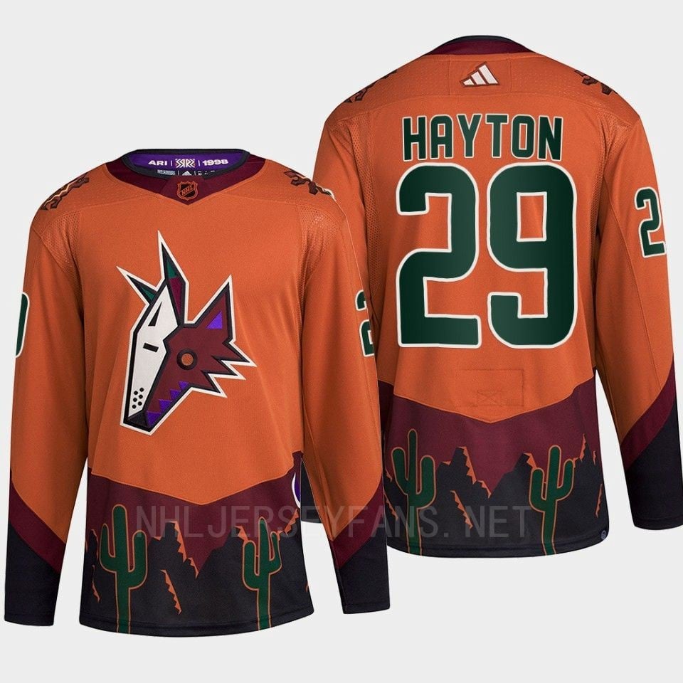 Arizona Coyotes 2022 Reverse Retro 2.0 Barrett Hayton 29 Orange Primegreen Jersey Men's