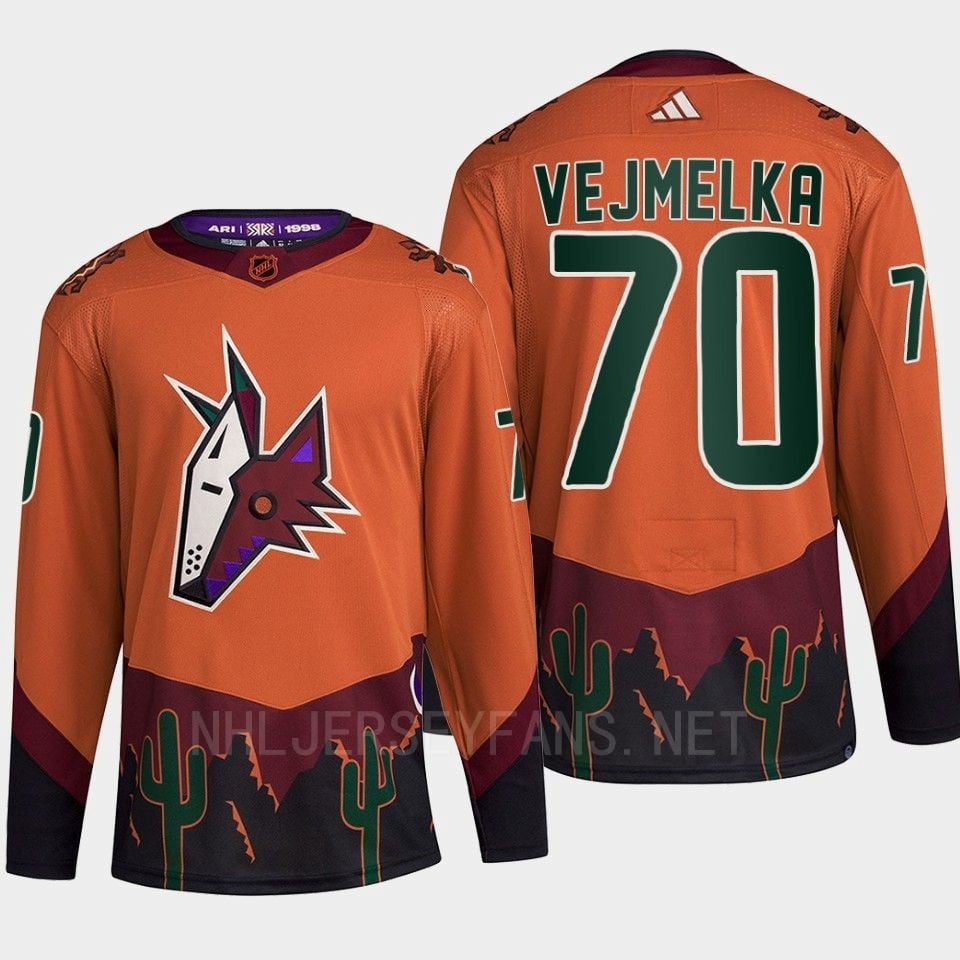 Arizona Coyotes 2022 Reverse Retro 2.0 Karel Vejmelka 70 Orange Primegreen Jersey Men's