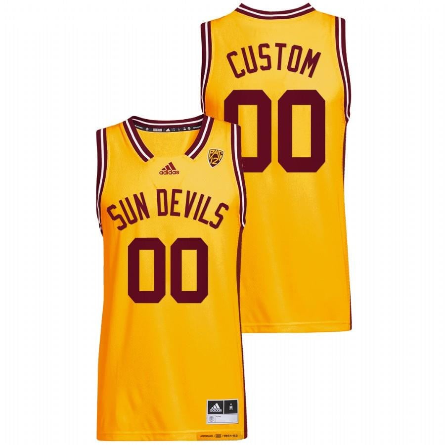 Arizona State Sun Devils Custom 00 2022 Gold Reverse Retro College Basketball Men Jersey