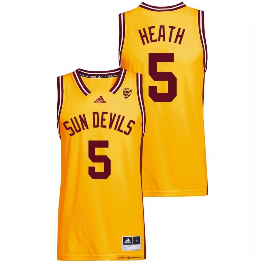 Arizona State Sun Devils Jay Heath 5 2022 Gold Reverse Retro College Basketball Men Jersey