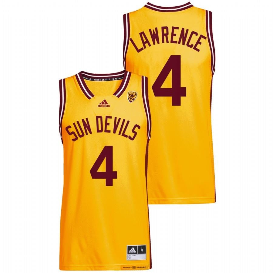 Arizona State Sun Devils Kimani Lawrence 4 2022 Gold Reverse Retro College Basketball Men Jersey
