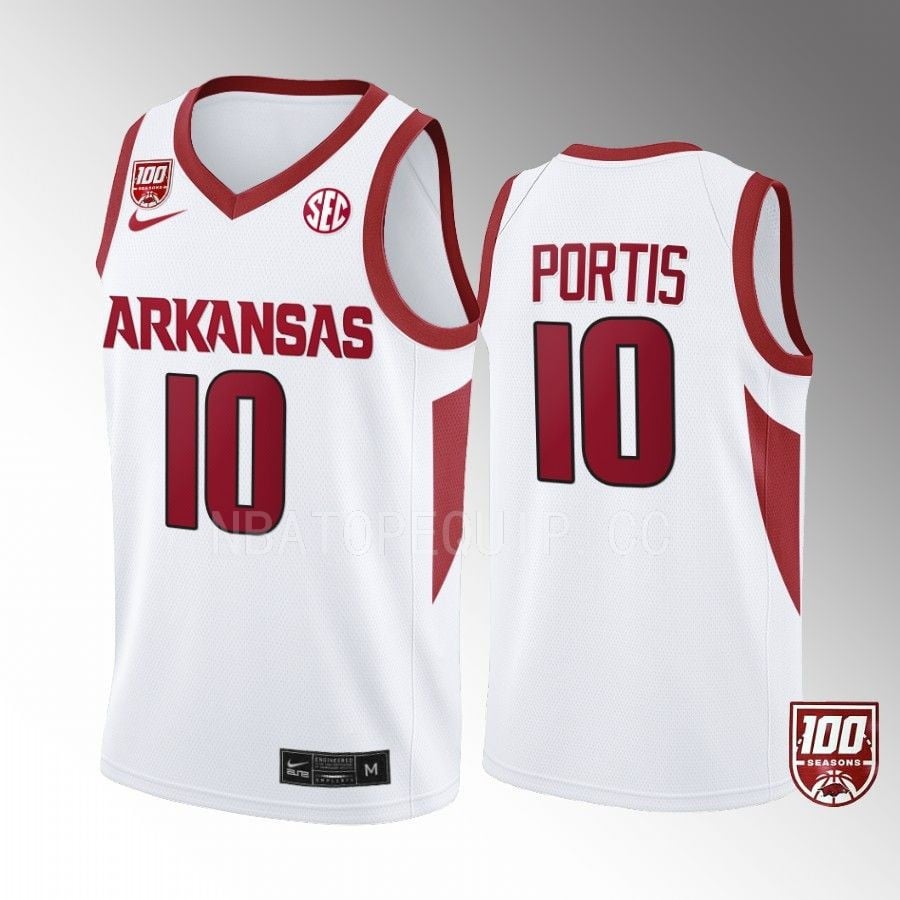 Arkansas Razorbacks Bobby Portis 10 Jersey 100 Season White College Basketball Uniform