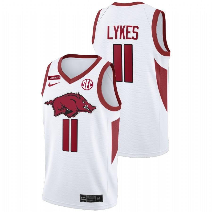 Arkansas Razorbacks Chris Lykes 11 2022 White College Basketball Equality Men Jersey