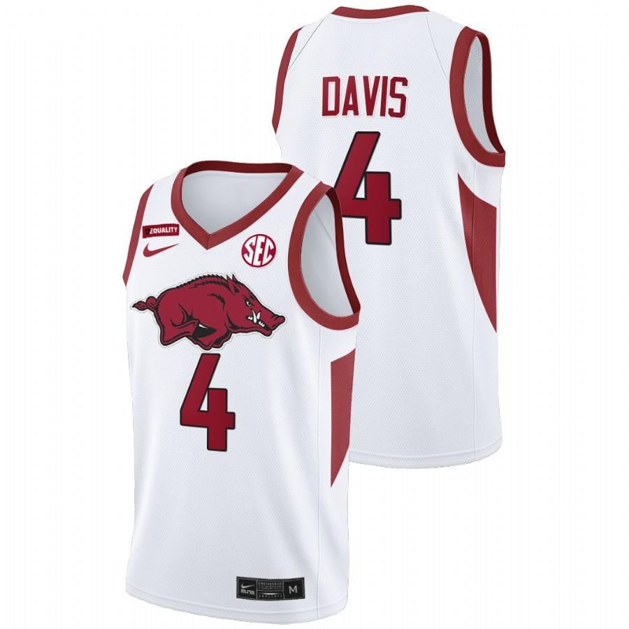 Arkansas Razorbacks Davonte Davis 4 2022 White College Basketball Equality Men Jersey