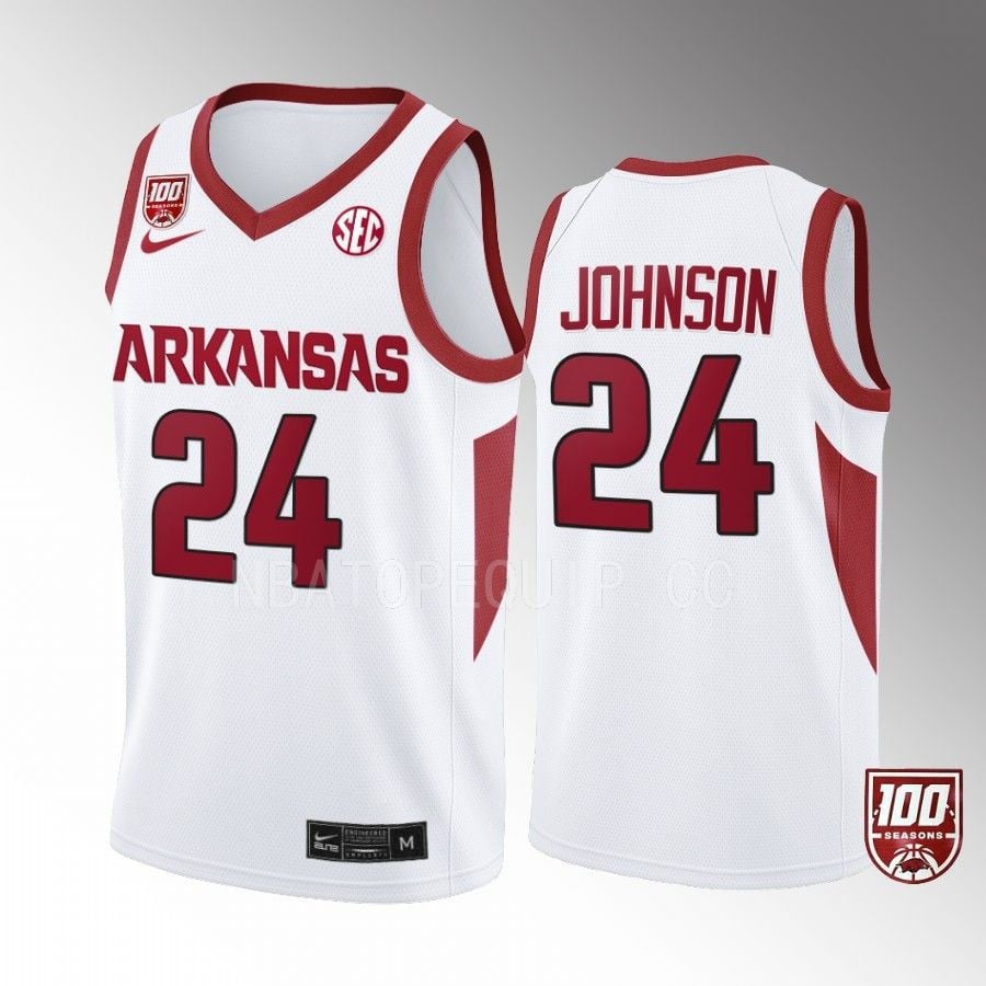 Arkansas Razorbacks Joe Johnson 24 Jersey 100 Season White College Basketball Uniform