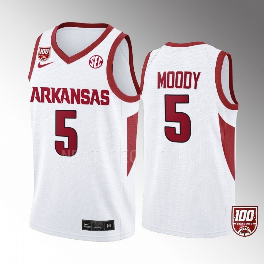 Arkansas Razorbacks Moses Moody 5 Jersey 100 Season White College Basketball Uniform