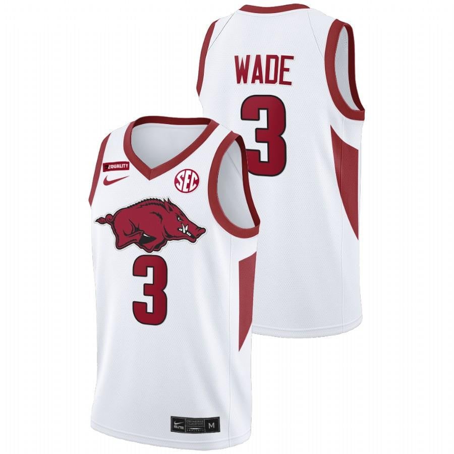 Arkansas Razorbacks Trey Wade 3 2022 White College Basketball Equality Men Jersey