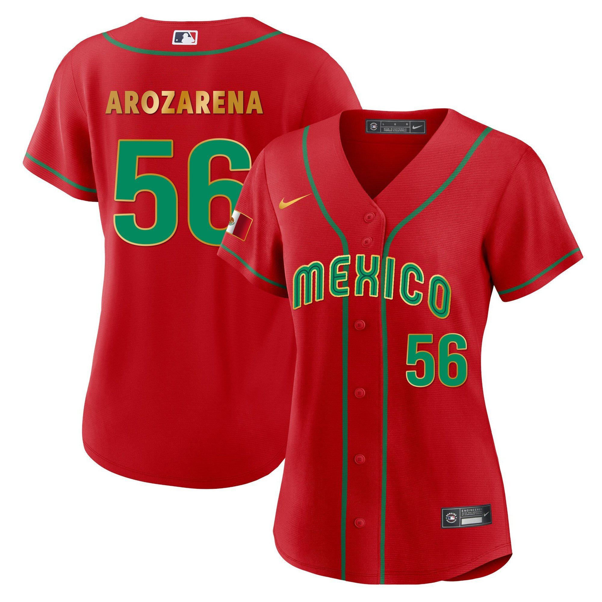 Arozarena 56 Mexico 2023 Baseball Jersey - Red Gold Trim