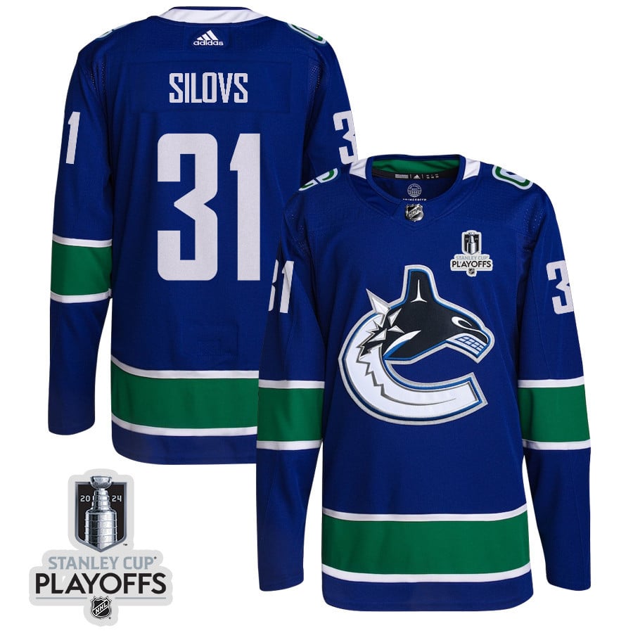 Arturs Silovs 31 Vancouver Canucks 2024 Nhl Playoffs Patch Home Jersey - Men, Blue