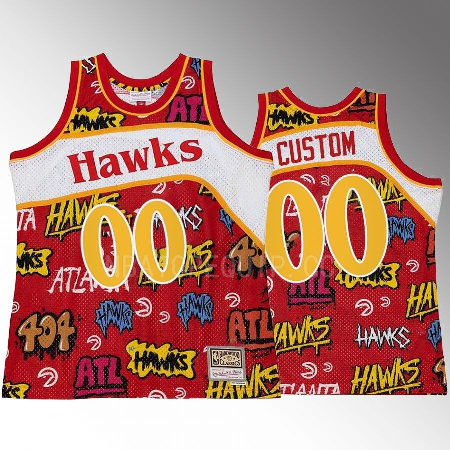 Atlanta Hawks Custom 00 Slap Sticker Red Retro Swingman Jersey