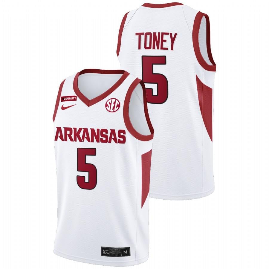 Au'diese Toney 5 White Arkansas Razorbacks 2022 Sec College Basketball Jersey