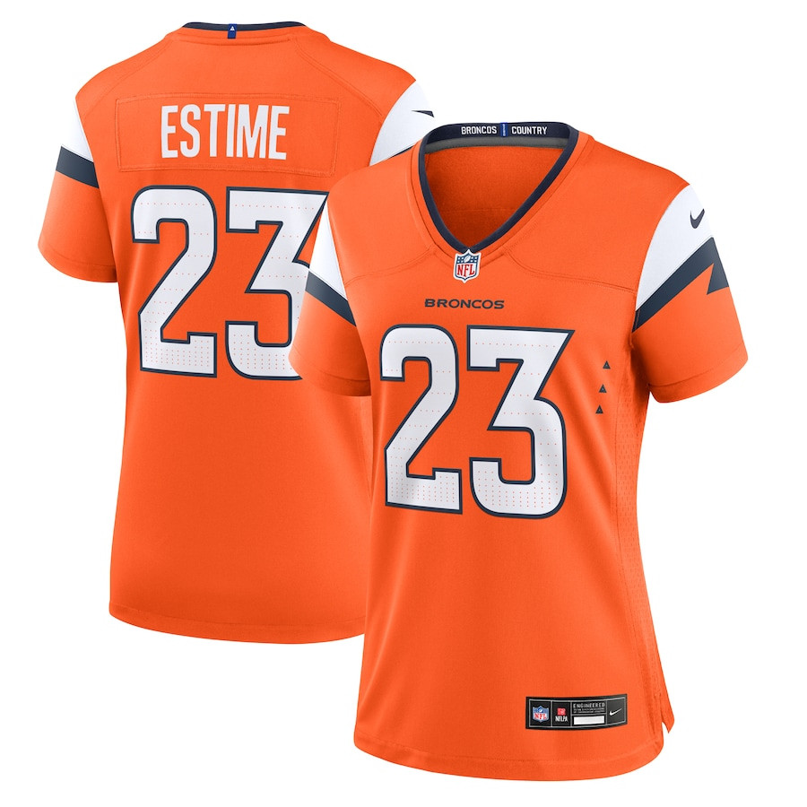 Audric Estime 23 Denver Broncos Women's Team Game Jersey - Orange Js4145