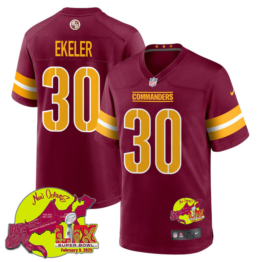 Austin Ekeler 30 Washington Commanders Super Bowl Lix New Orleans Patch Game Men Jersey - Burgundy Js1807