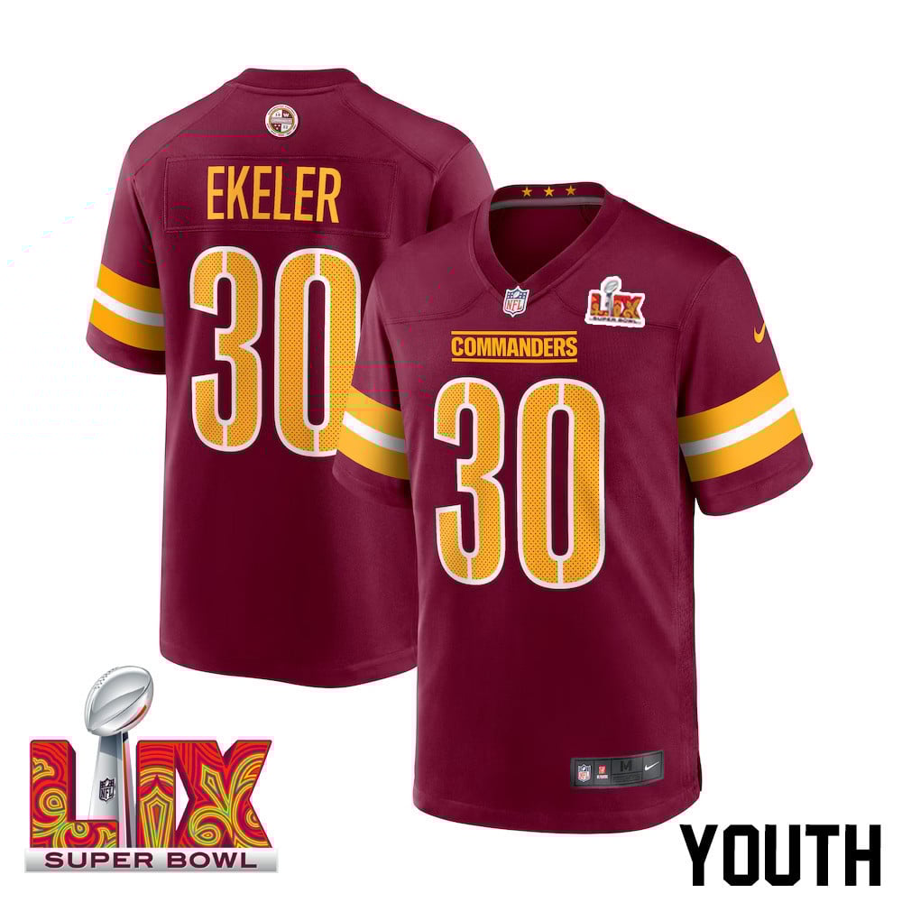 Austin Ekeler #30 Washington Commanders Super Bowl Lix Youth Jersey - Burgundy Js6020