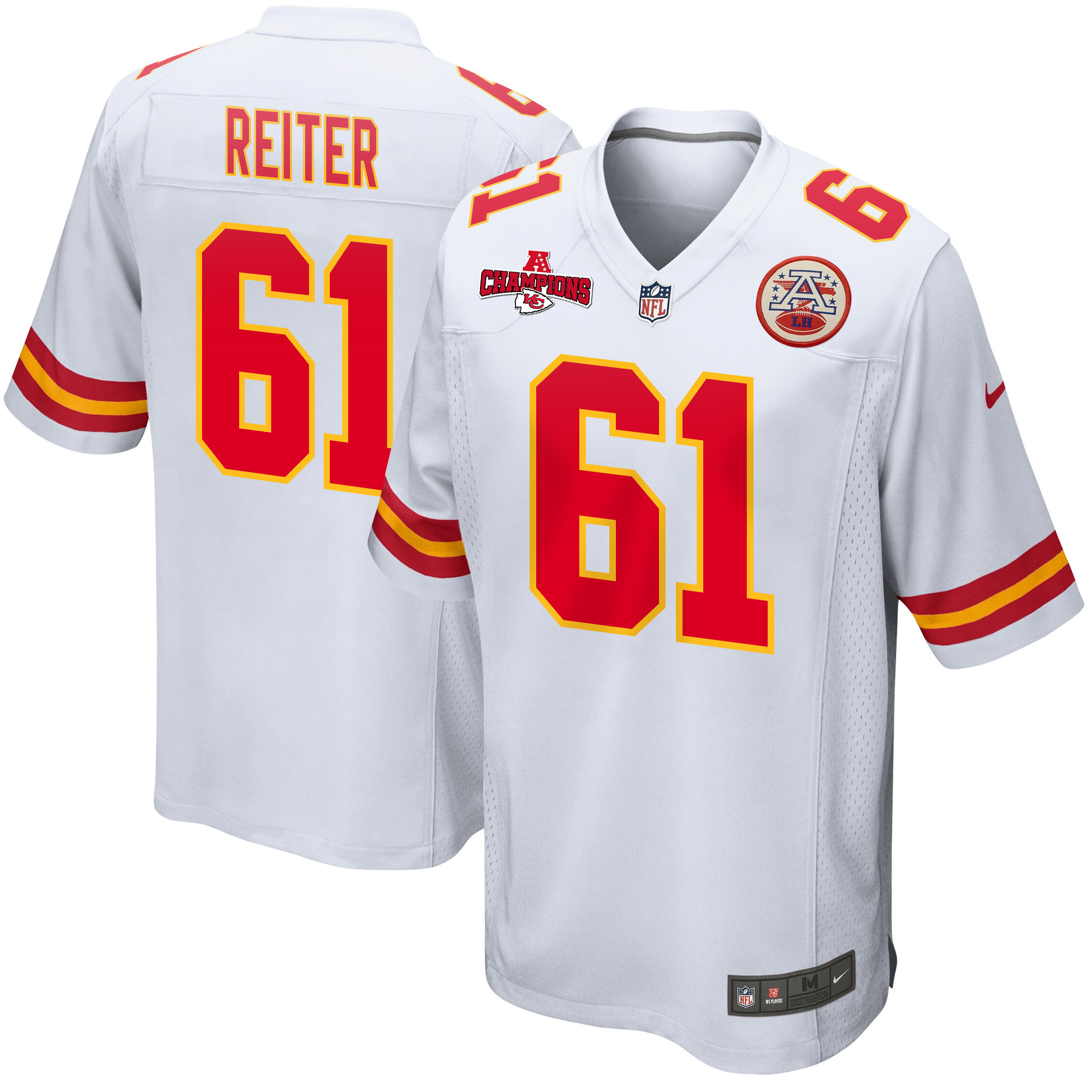 Austin Reiter 61 Kansas City Chiefs Afc Champions Patch Game Men Jersey - White Js5887