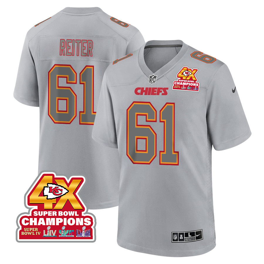 Austin Reiter 61 Kansas City Chiefs Super Bowl Lviii Champions 4x Atmosphere Fashion Game Men Jersey - Gray Js4051
