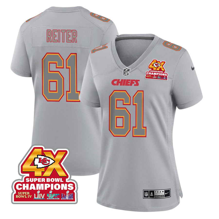 Austin Reiter 61 Kansas City Chiefs Super Bowl Lviii Champions 4x Atmosphere Fashion Game Women Jersey - Gray Js4166