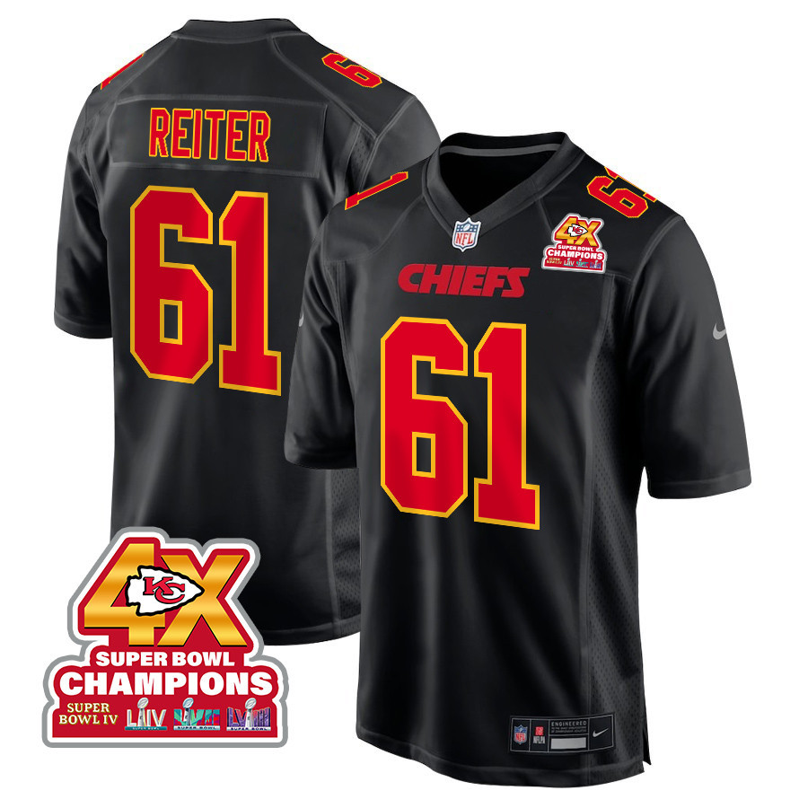 Austin Reiter 61 Kansas City Chiefs Super Bowl Lviii Champions 4x Fashion Game Men Jersey - Carbon Black Js9779