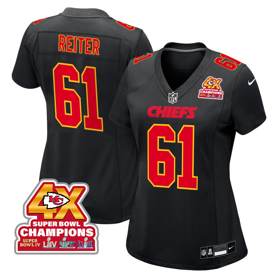 Austin Reiter 61 Kansas City Chiefs Super Bowl Lviii Champions 4x Fashion Game Women Jersey - Carbon Black Js7067