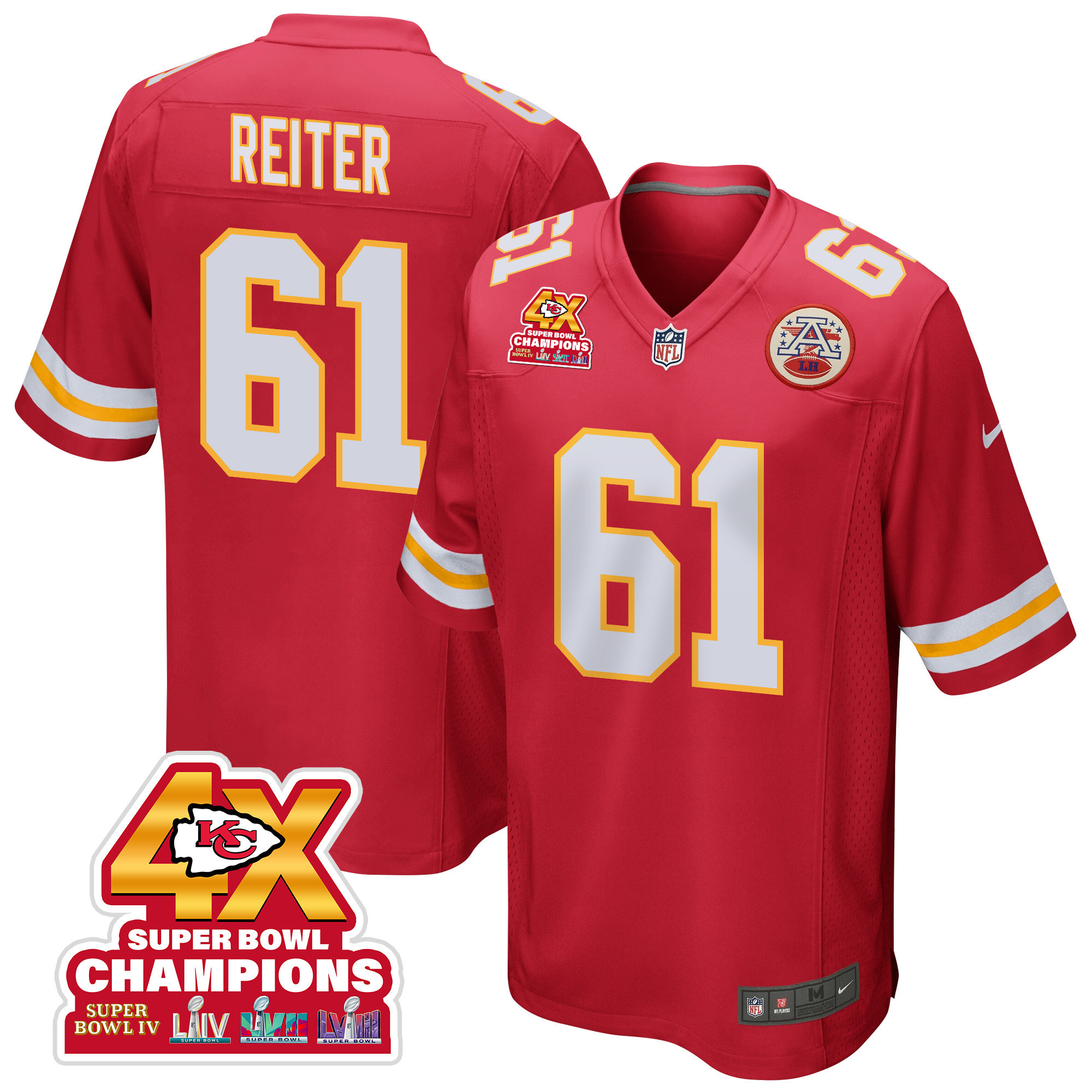 Austin Reiter 61 Kansas City Chiefs Super Bowl Lviii Champions 4x Game Men Jersey - Red Js4192