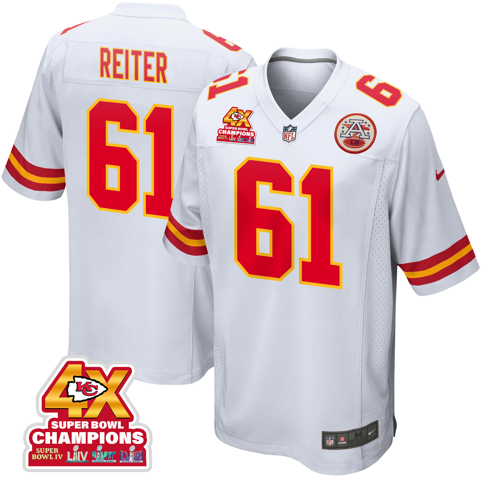 Austin Reiter 61 Kansas City Chiefs Super Bowl Lviii Champions 4x Game Men Jersey - White Js2073